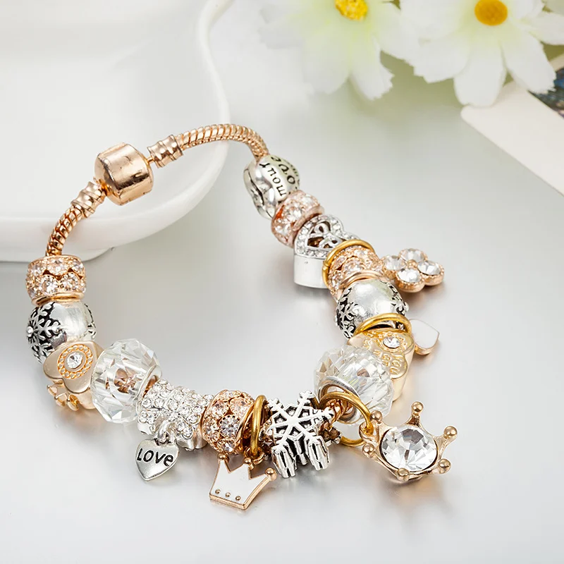 Love Series Crown Love Snowflake Crystal Charm Bracelet