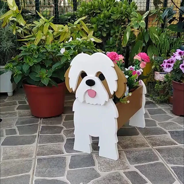 Shih Tzu  - White Brown Pet Planter
