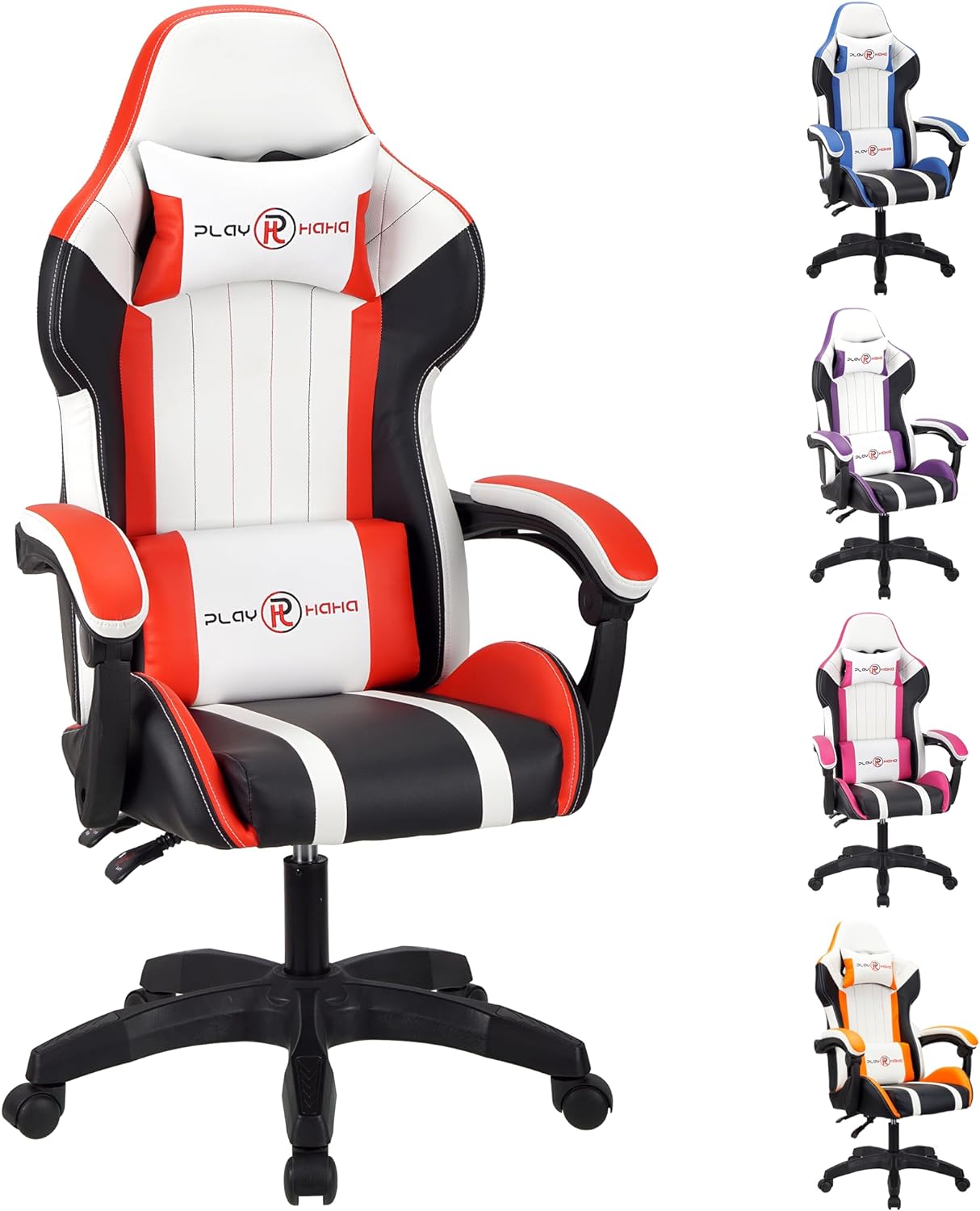 T-THREE.Ergonomic Leather Gaming Chair Height Adjustable with Headrest and Lumbar Support(Orange)