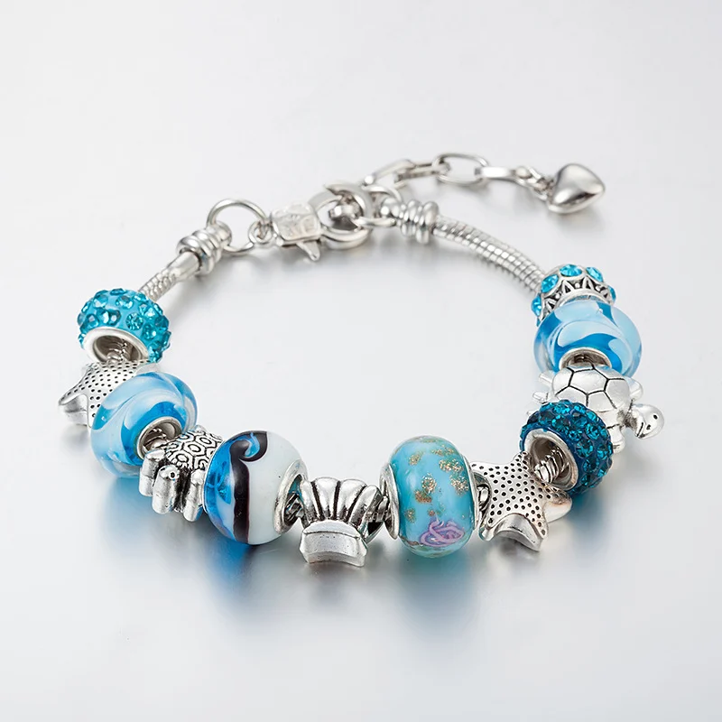 Blue Glazed Beads Ocean Series Adjustable Bracelet