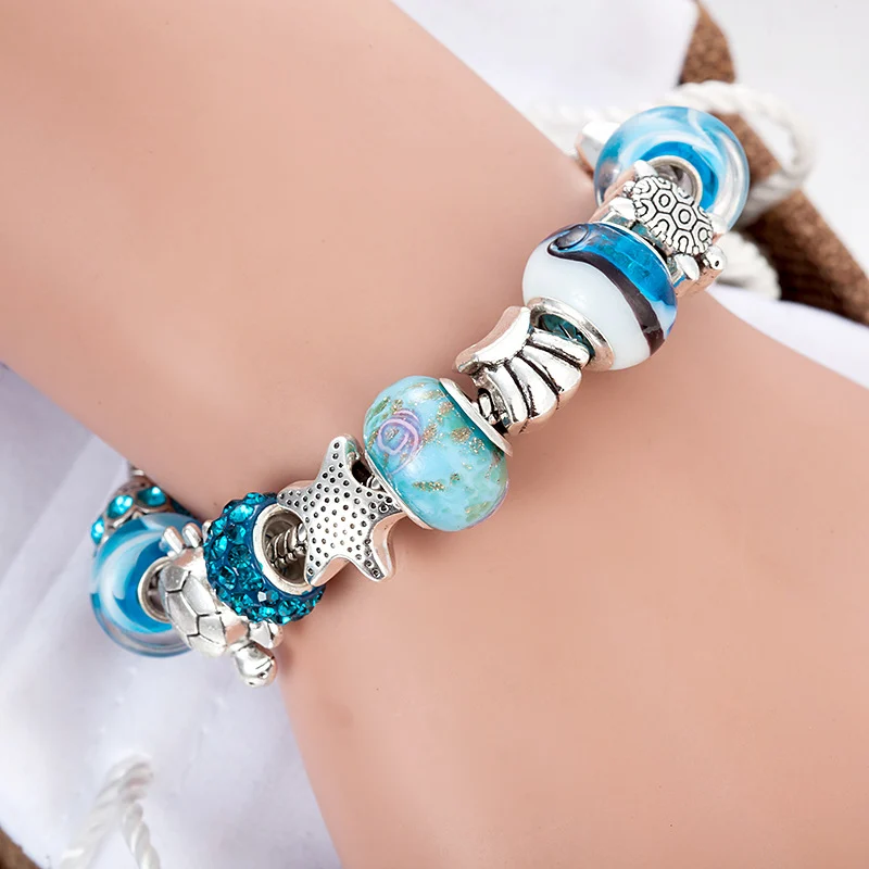 Blue Glazed Beads Ocean Series Adjustable Bracelet