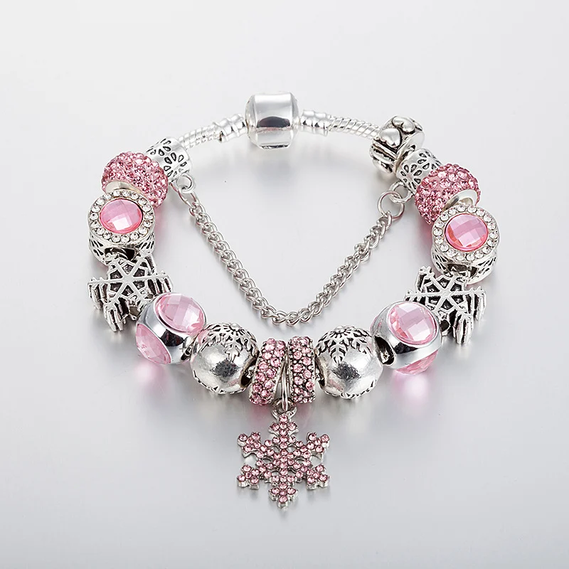 Pink Romantic Snowflake Charm Bracelet