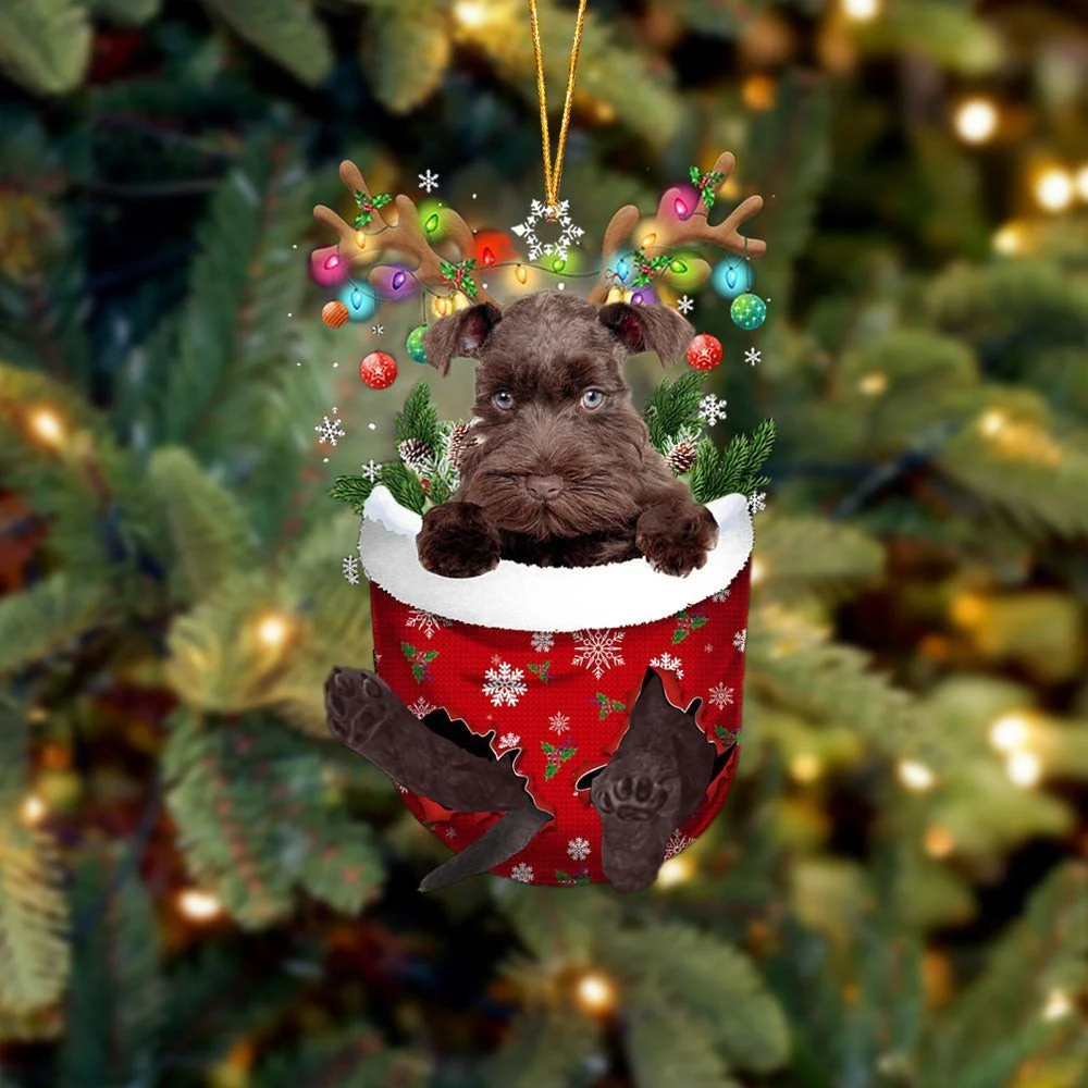 CHOCOLATE Miniature Schnauzer In Snow Pocket Ornament