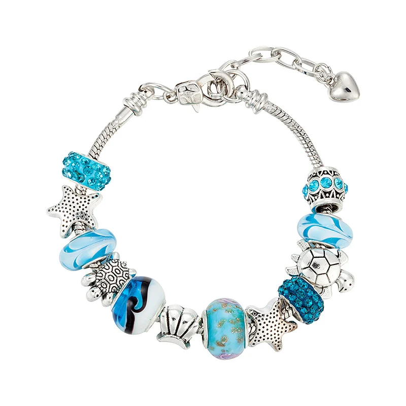 Blue Glazed Beads Ocean Series Adjustable Bracelet