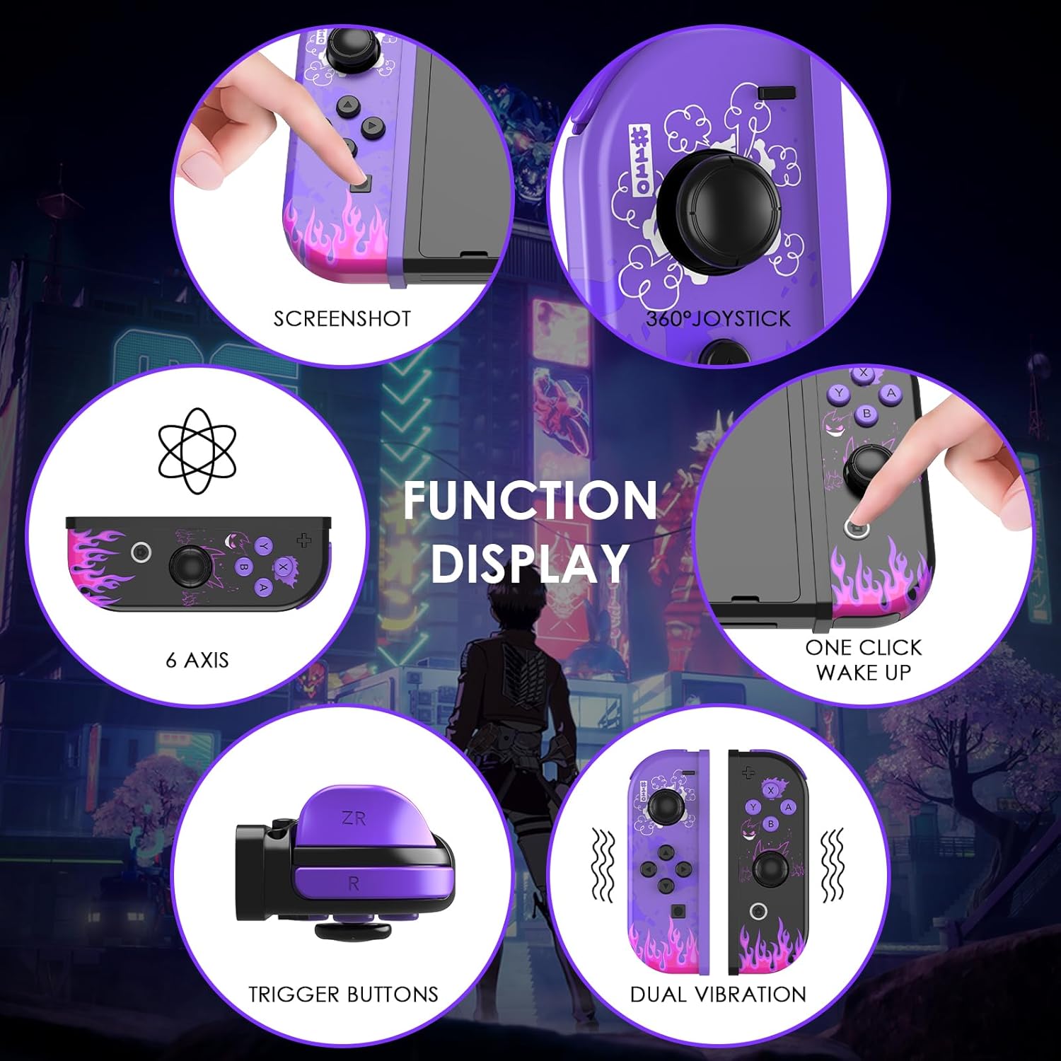 Wireless Switch Controller, Pair of Joypad L/R Joycons Compatibility with Nintendo Switch/Switch OLED/Switch Lite, Dual Vibration/6 Axis Gyro/Motion Control/Wake-up