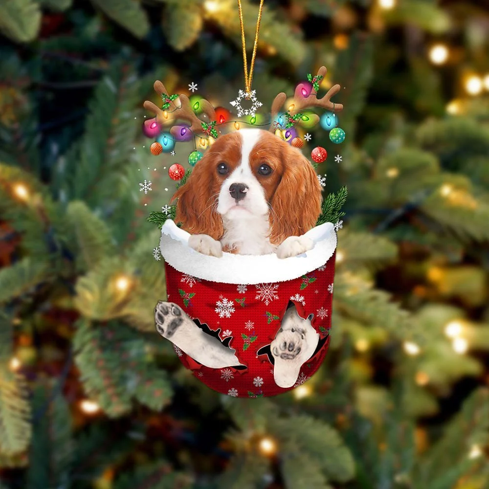 Cavalier King Charles Spaniel 1 In Snow Pocket Ornament