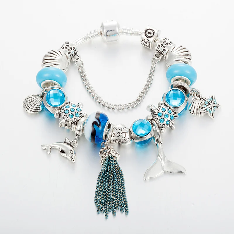 Ocean Series Tassel Whale Tail Charm Bracelet