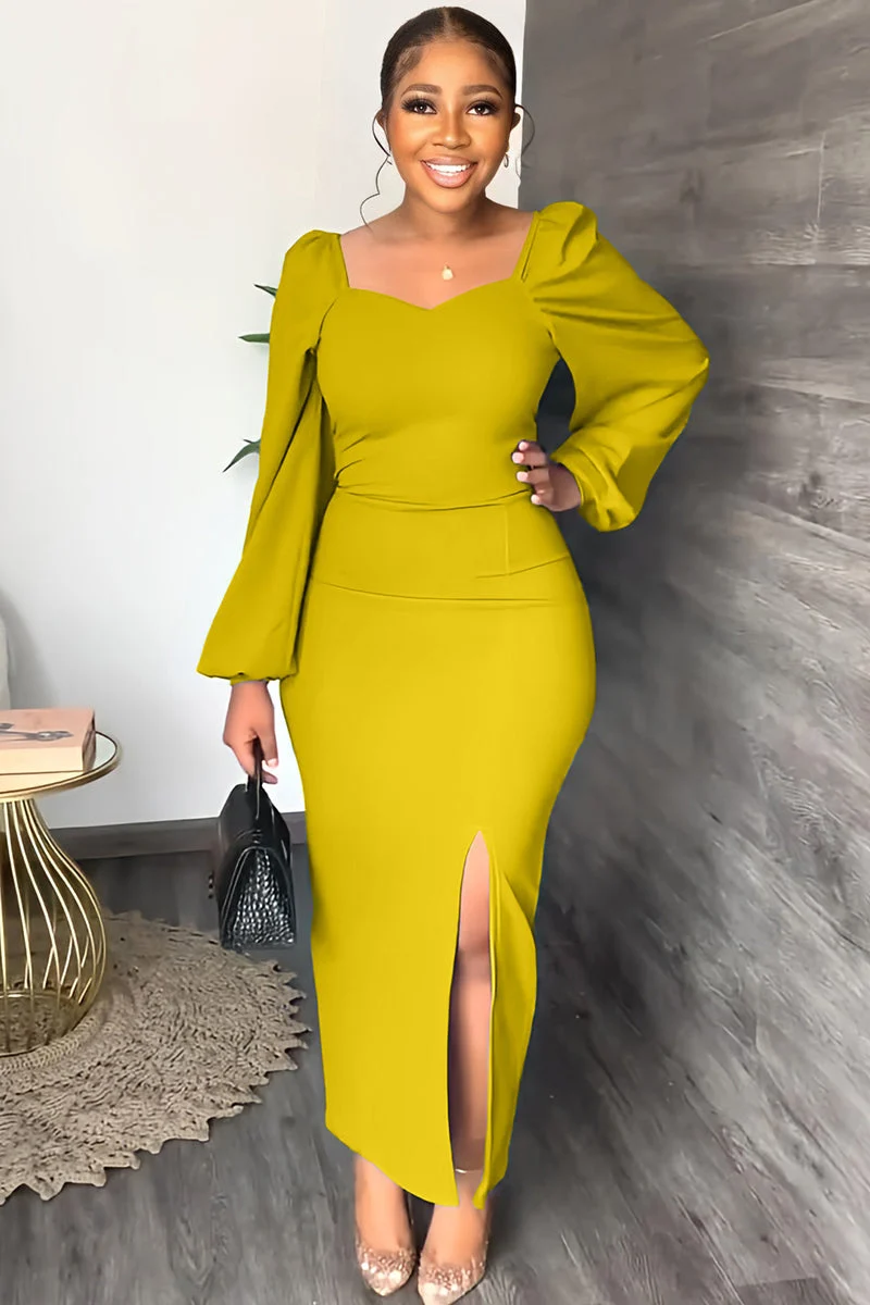 Long Sleeve Square Neck Slit Maxi Dresses