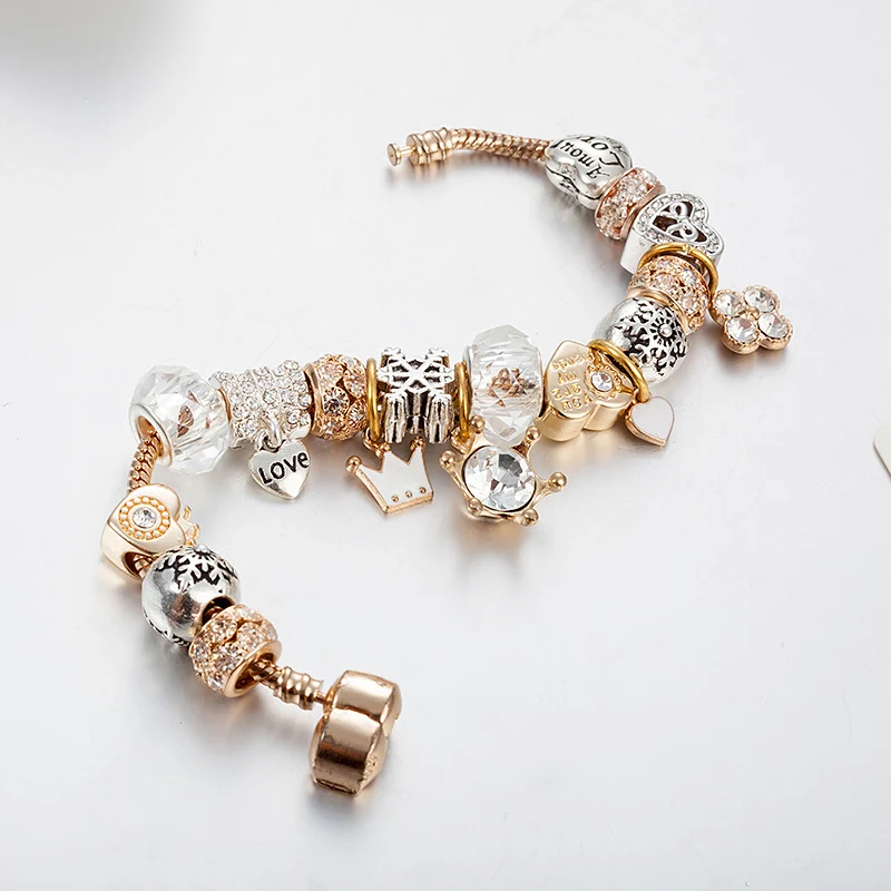 Love Series Crown Love Snowflake Crystal Charm Bracelet