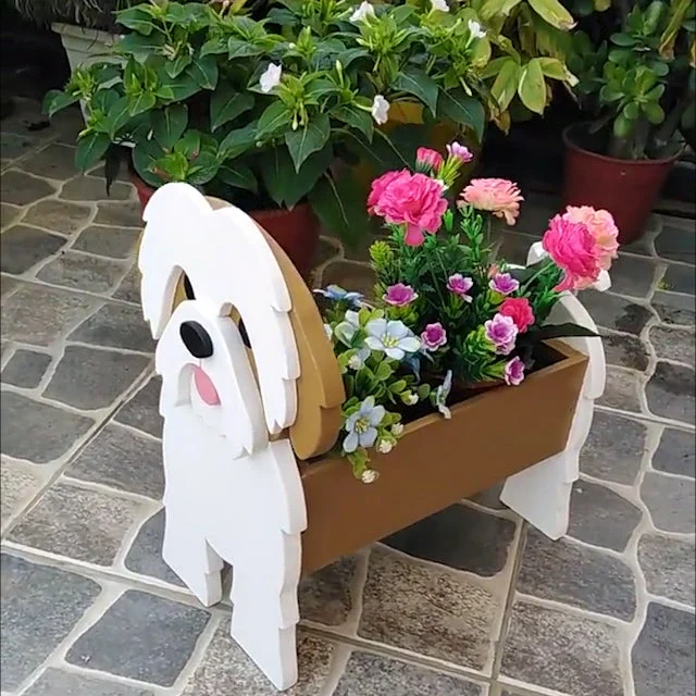 Shih Tzu  - White Brown Pet Planter