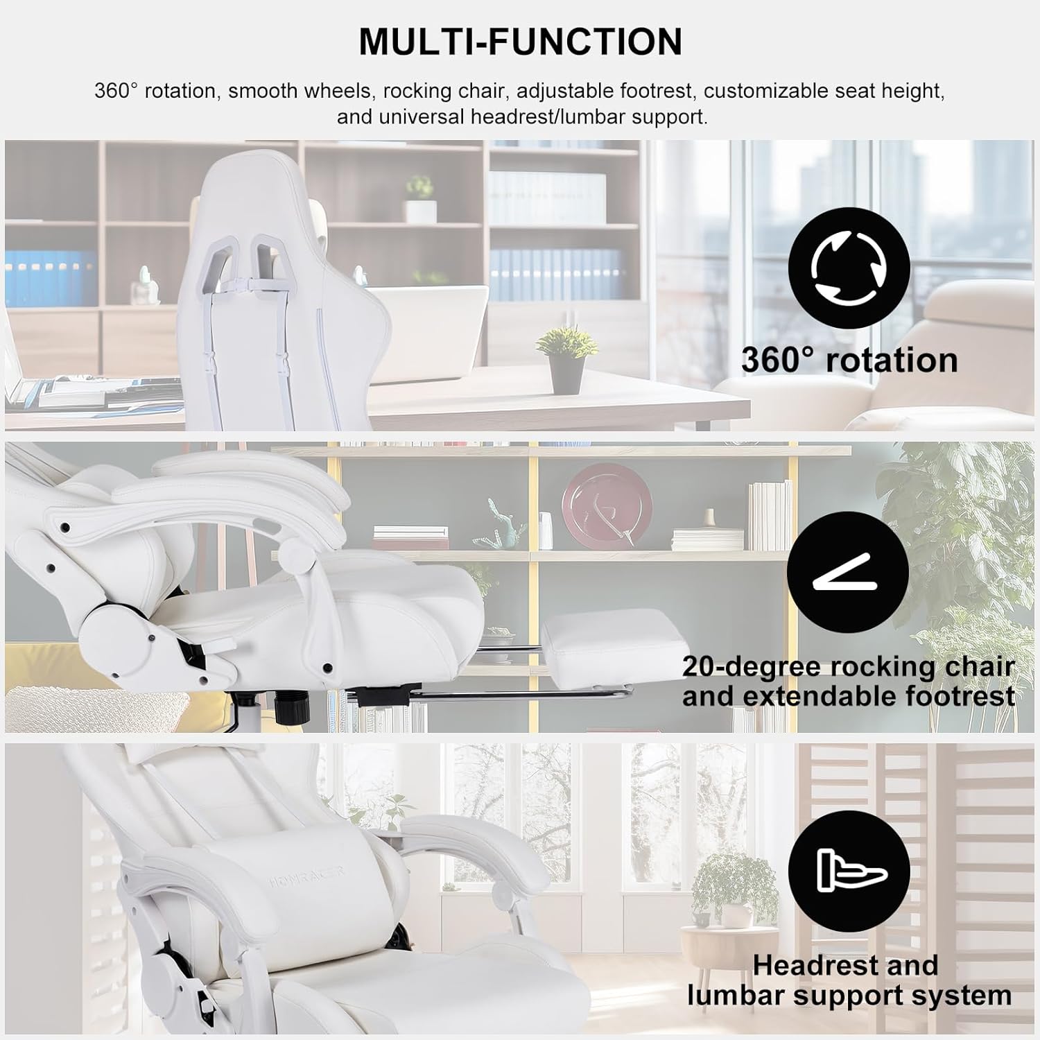 HOMRACER gaming chair,Office chair,Computer chair,Ergonomic massage chair, office chair for home,360°- Swivel,Linkage armrest,High back,Present(Classic Black)