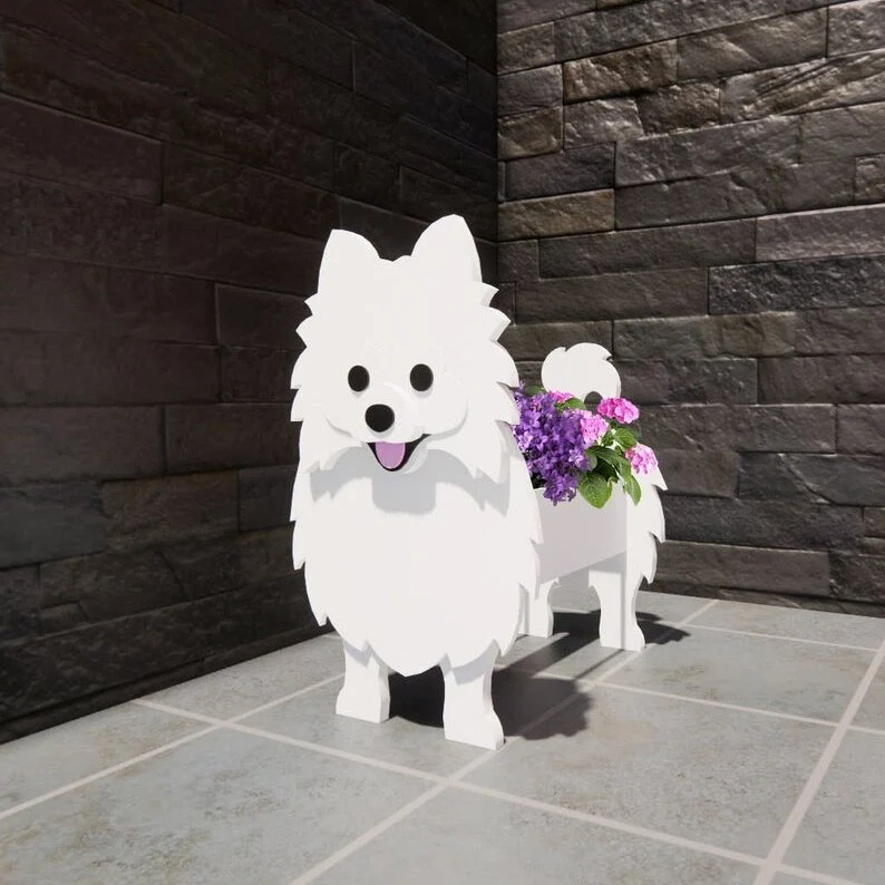 Pomeranian-White Pet Planter