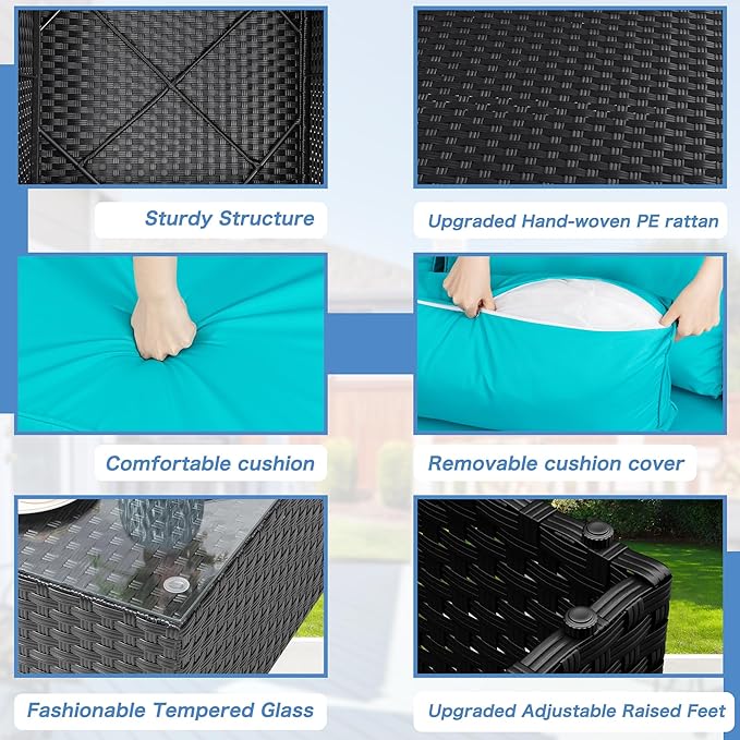 Shintenchi 5 Pieces Outdoor Patio Sectional Sofa Couch, Black PE Wicker Furniture Sets, Patio Conversation Sets