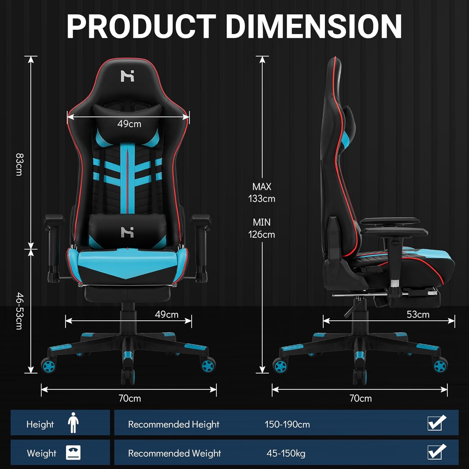 Precision Synergie Gaming Chair with Footrest, 90-165°Backrest Adjustable Office Chair for home, Gaming Chair for Adults, Ergonomic Computer Chair, Desk Chair with Upgraded 4D Armrests, Black & Blue
