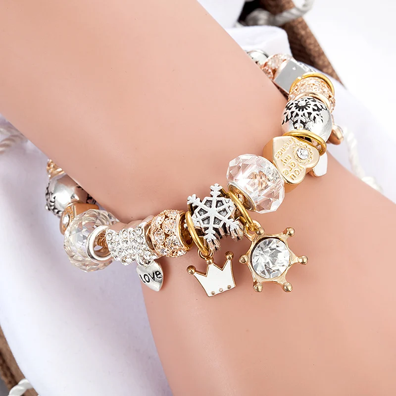 Love Series Crown Love Snowflake Crystal Charm Bracelet