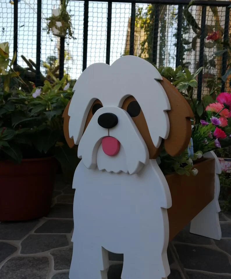 Shih Tzu  - White Brown Pet Planter