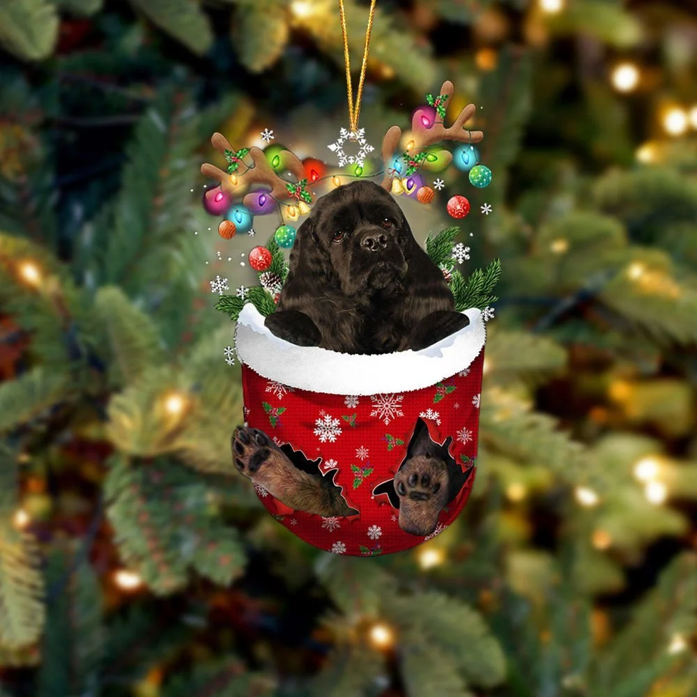 BLACK Cocker Spaniel In Snow Pocket Ornament
