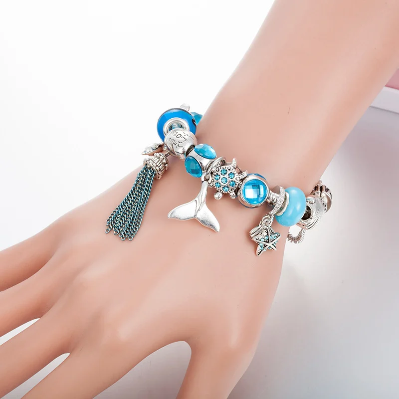 Ocean Series Tassel Whale Tail Charm Bracelet