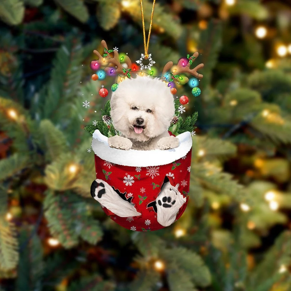 CREAM Bichon Frise In Snow Pocket Ornament