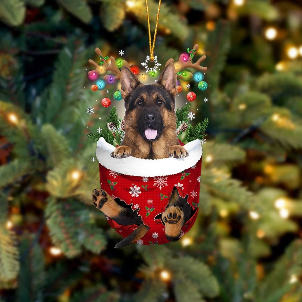 LONG HAIRED German Shepherd In Snow Pocket Ornament