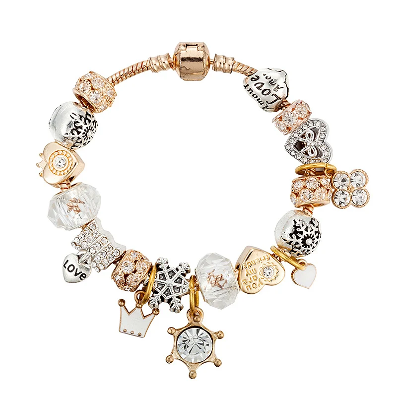 Love Series Crown Love Snowflake Crystal Charm Bracelet