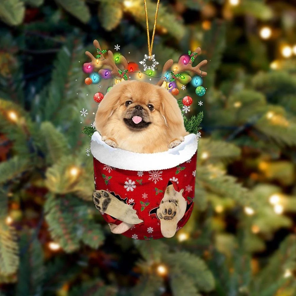 TAN Pekingese In Snow Pocket Ornament