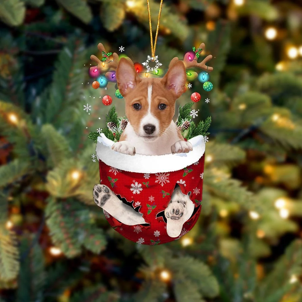 Basenji In Snow Pocket Ornament