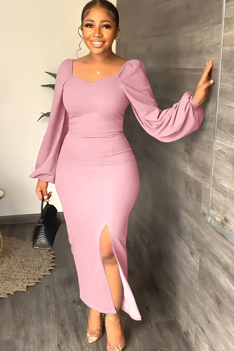 Long Sleeve Square Neck Slit Maxi Dresses