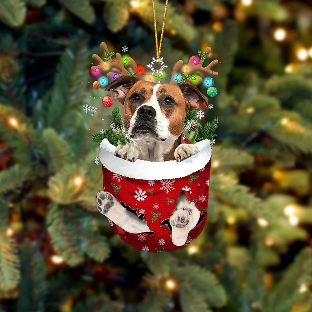 American Bulldog 1 In Snow Pocket Ornament