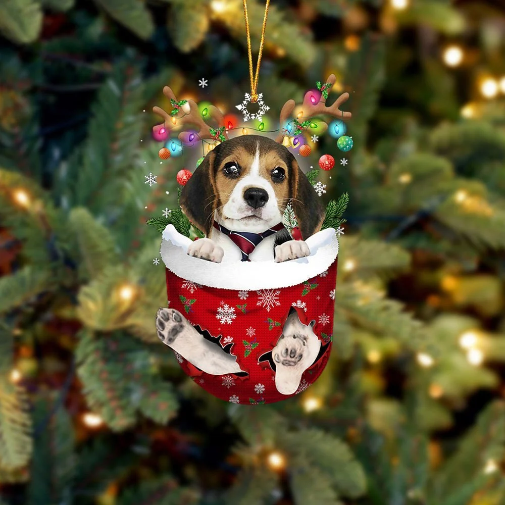 Beagle In Snow Pocket Ornament