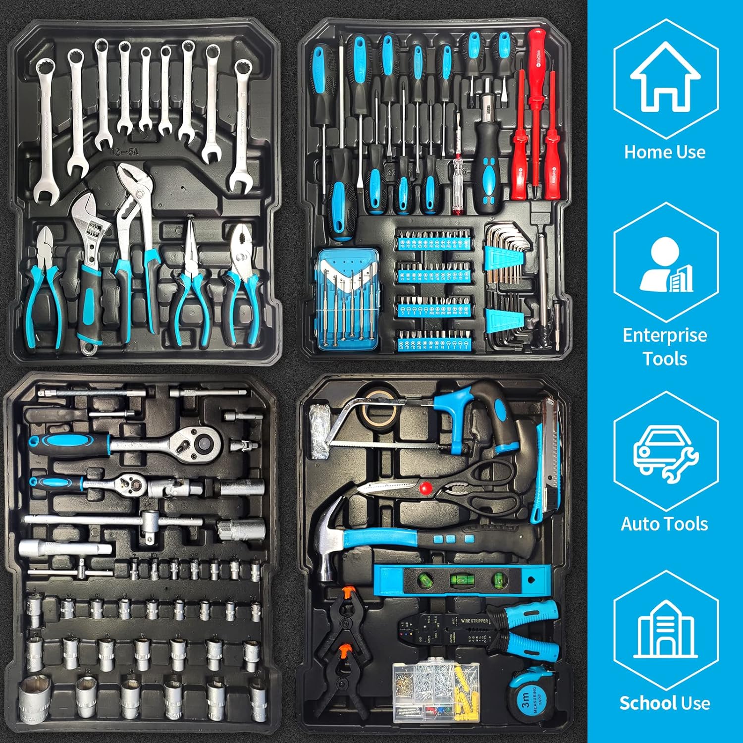 Arcwares 799pcs Aluminum Trolley Case Tool Set Silver, House Repair Kit Set, Household Hand Tool Set, with Tool Belt,Gift on Father's Day (Silver)