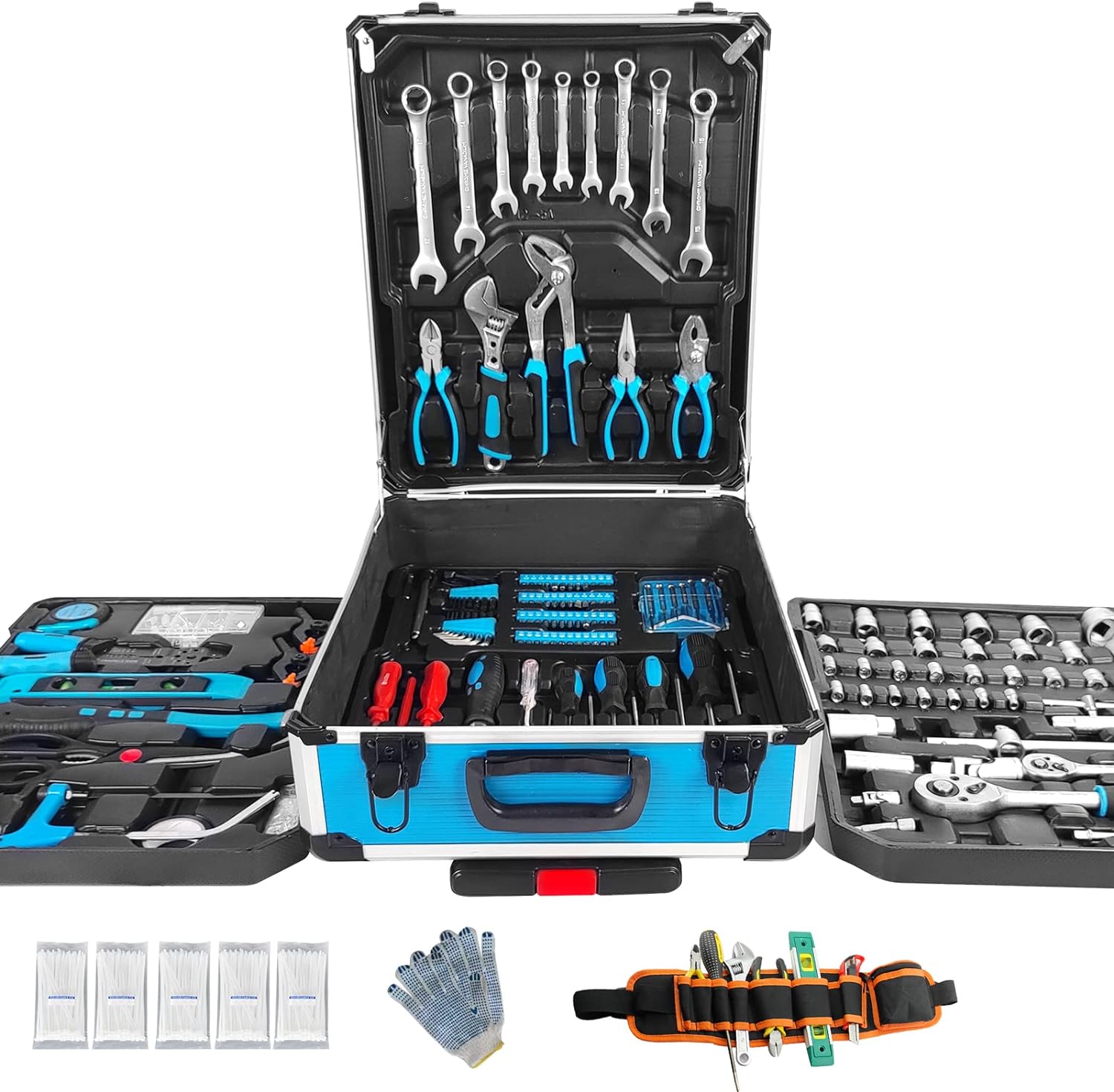 Arcwares 799pcs Aluminum Trolley Case Tool Set Silver, House Repair Kit Set, Household Hand Tool Set, with Tool Belt,Gift on Father's Day (Silver)