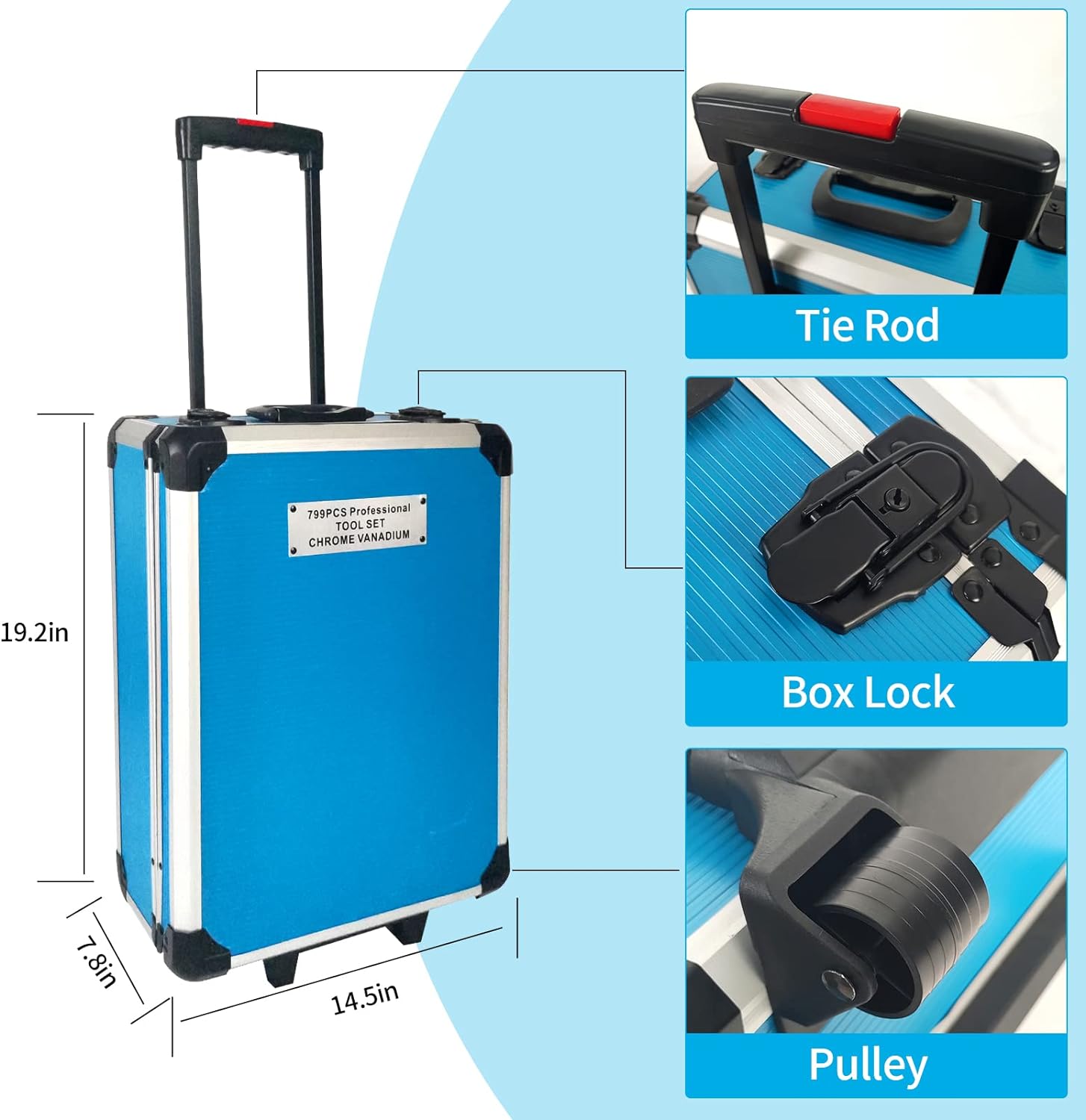 Arcwares 799pcs Aluminum Trolley Case Tool Set Silver, House Repair Kit Set, Household Hand Tool Set, with Tool Belt,Gift on Father's Day (Silver)