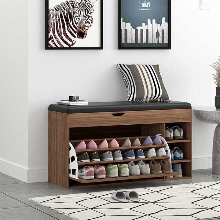 Entryway Tipping Bucket Wooden Shoe Storage Bench