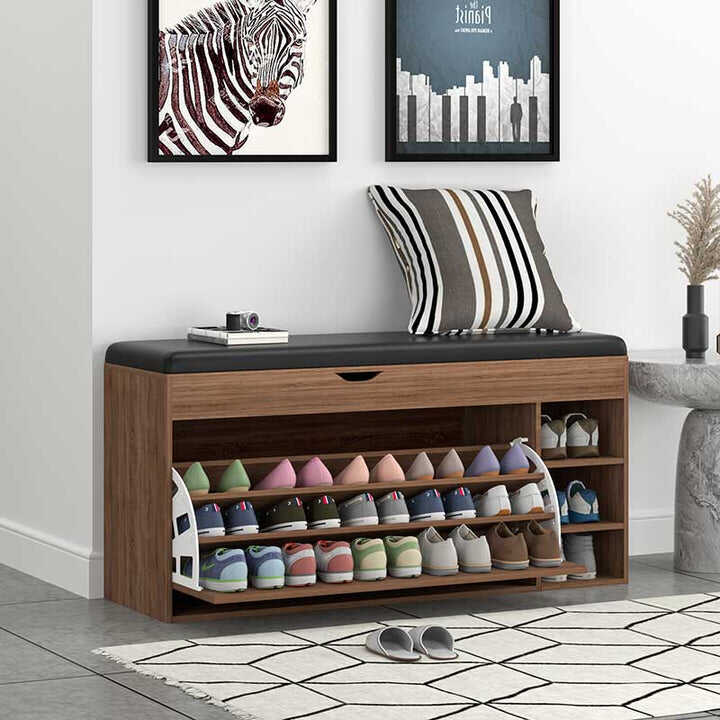 Entryway Tipping Bucket Wooden Shoe Storage Bench