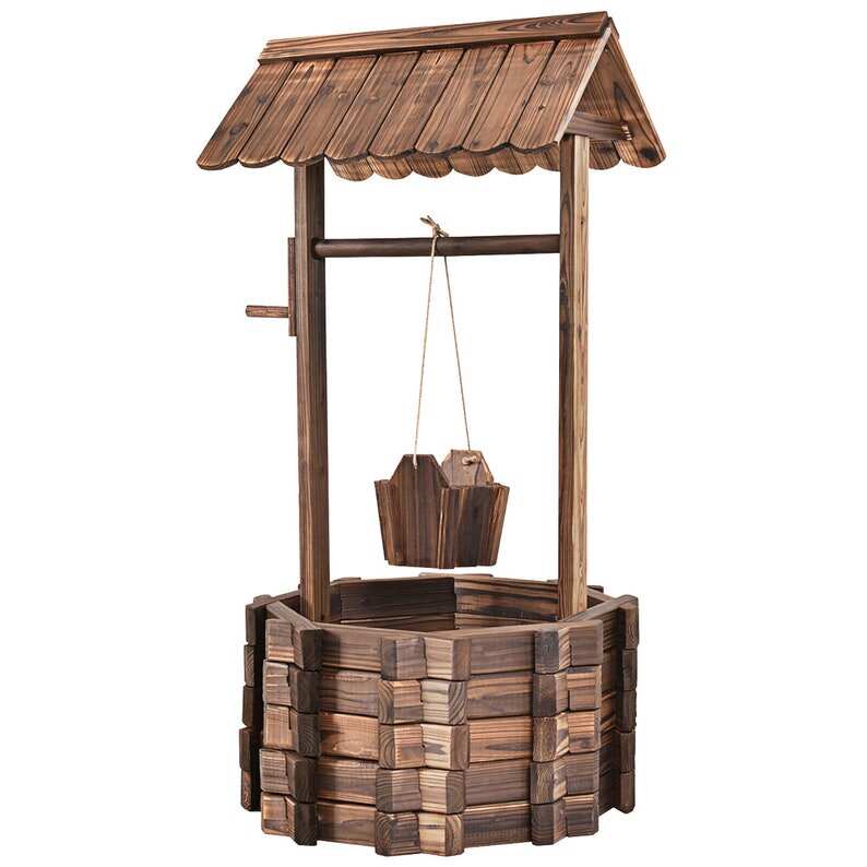 Outdoor Wooden Wishing Well Bucket Planter