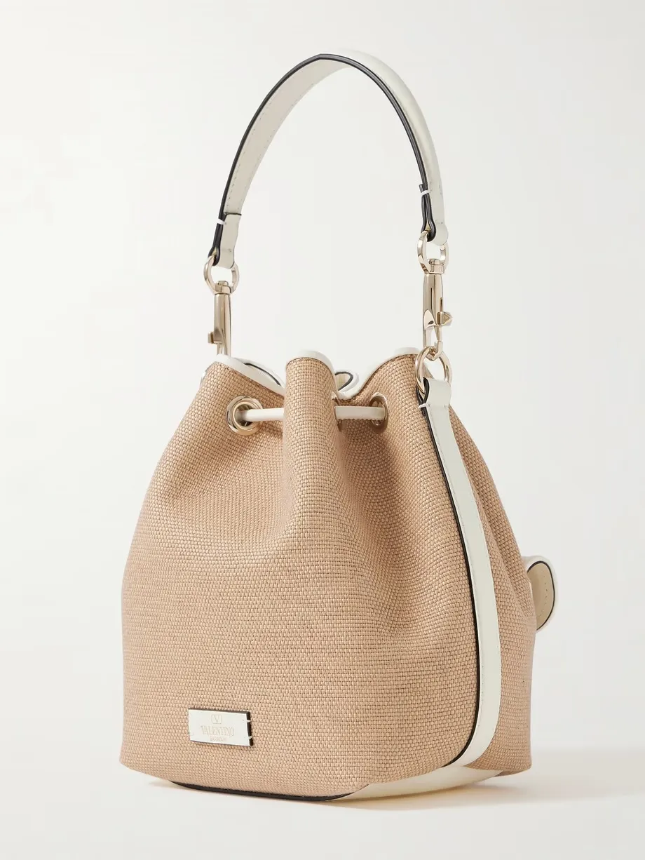 Loc small leather-trimmed raffia bucket bag