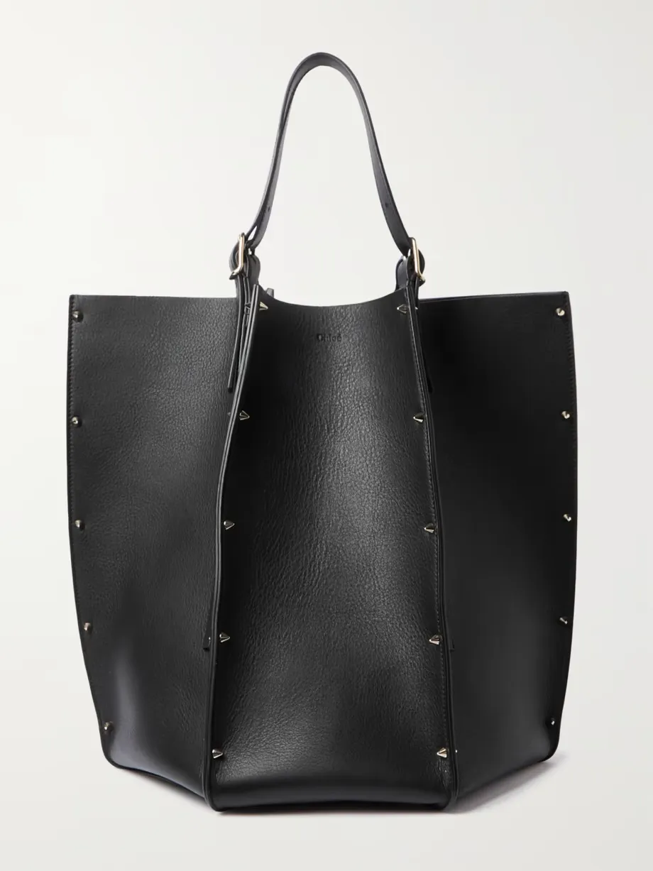 Carmela studded textured-leather tote