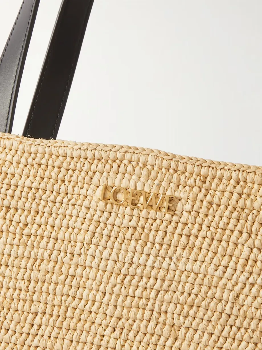 + Paula's Ibiza Puzzle Fold large leather-trimmed raffia tote