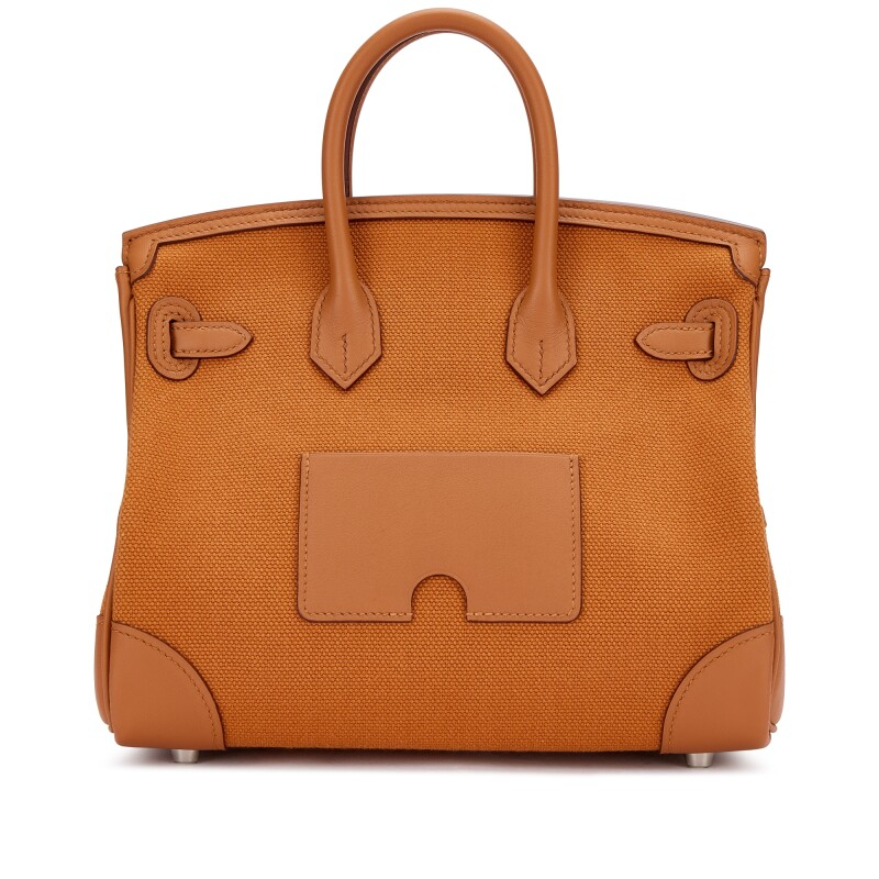 Gold Swift and Canvas Cargo Birkin 25 Palladium Hardware