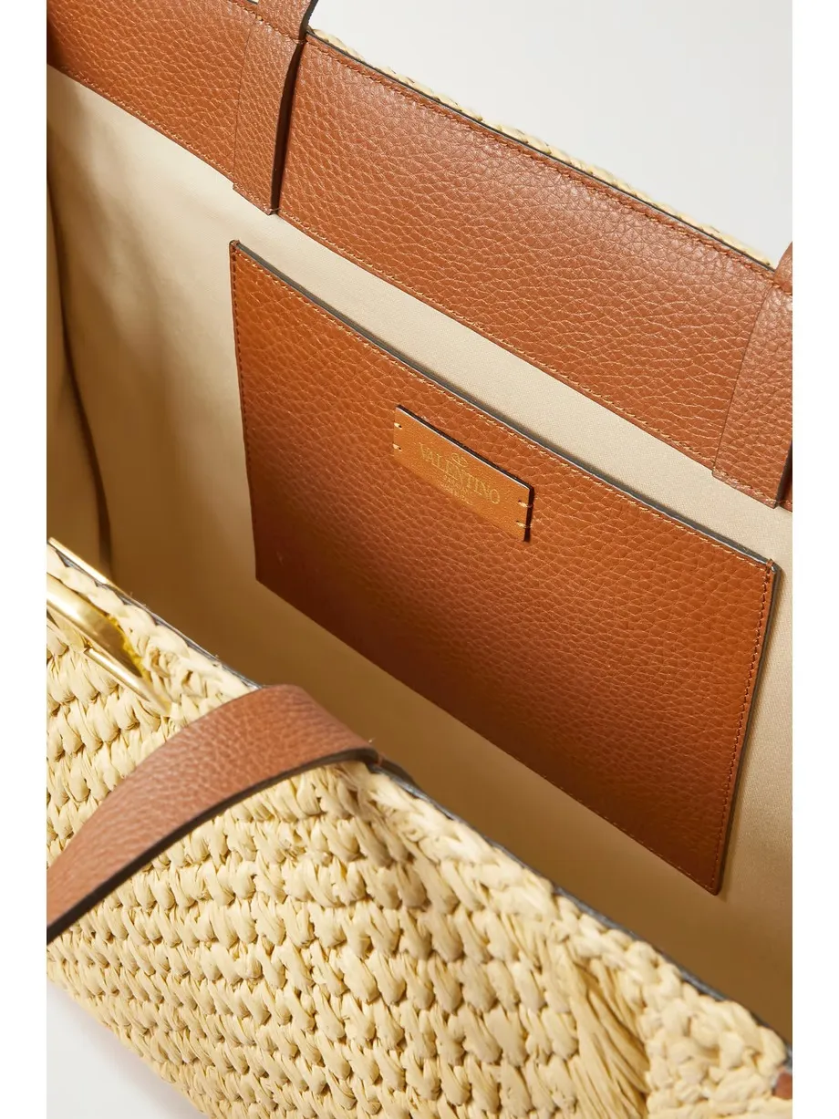 Valentino Garavani VLOGO faux raffia and textured-leather tote