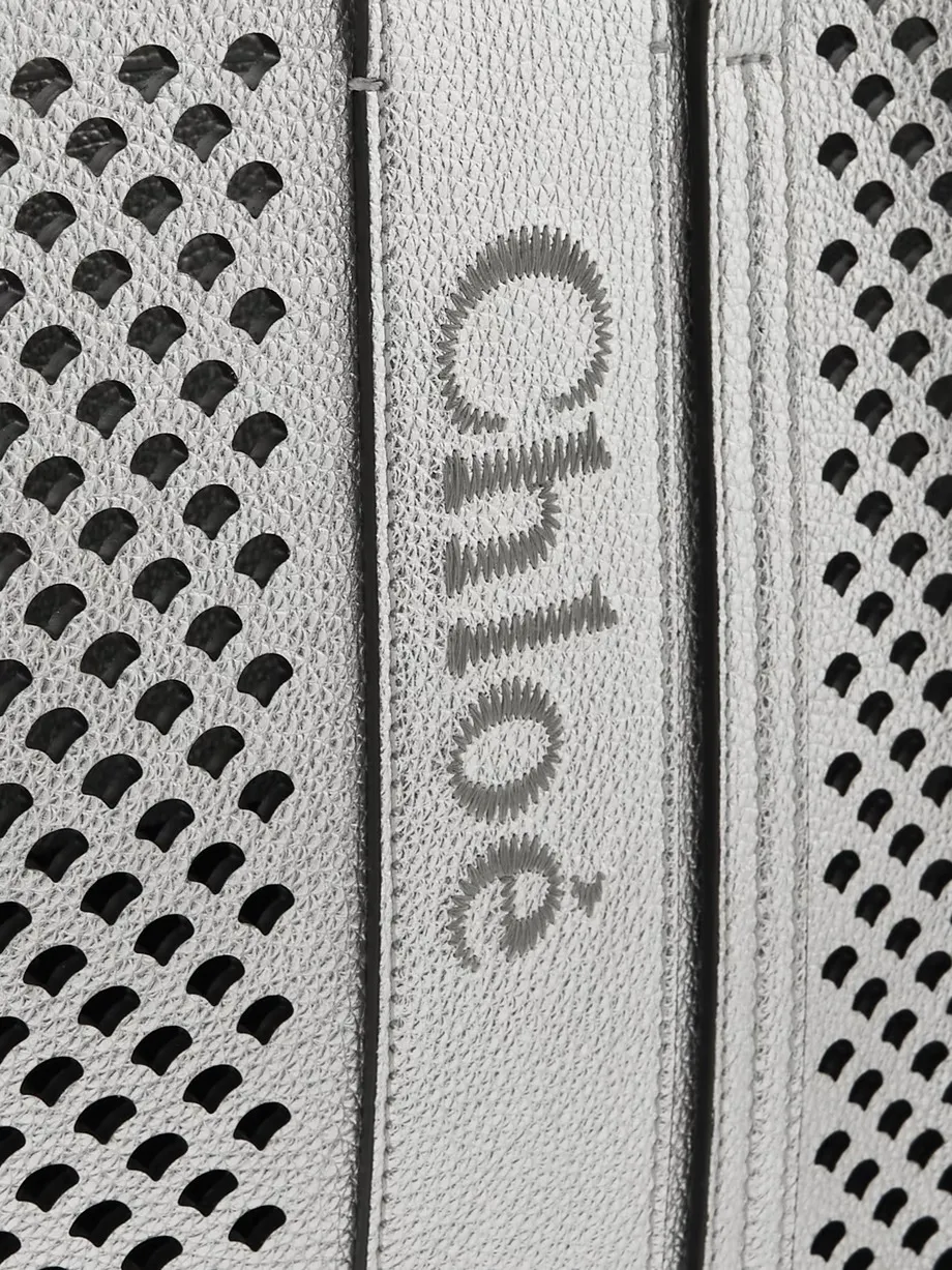 Woody embroidered laser-cut metallic leather tote