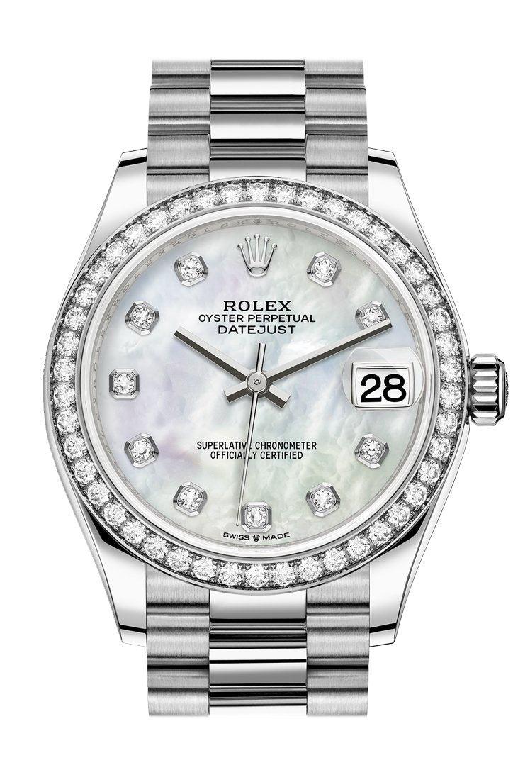 Datejust 31 White mother-of-pearl Diamond Dial Diamond Bezel 18K White Gold President Ladies Watch 278289RBR
