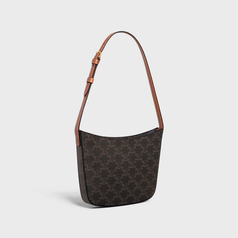 MEDIUM CELINE CROQUE BAG IN TRIOMPHE CANVAS AND CALFSKIN TAN