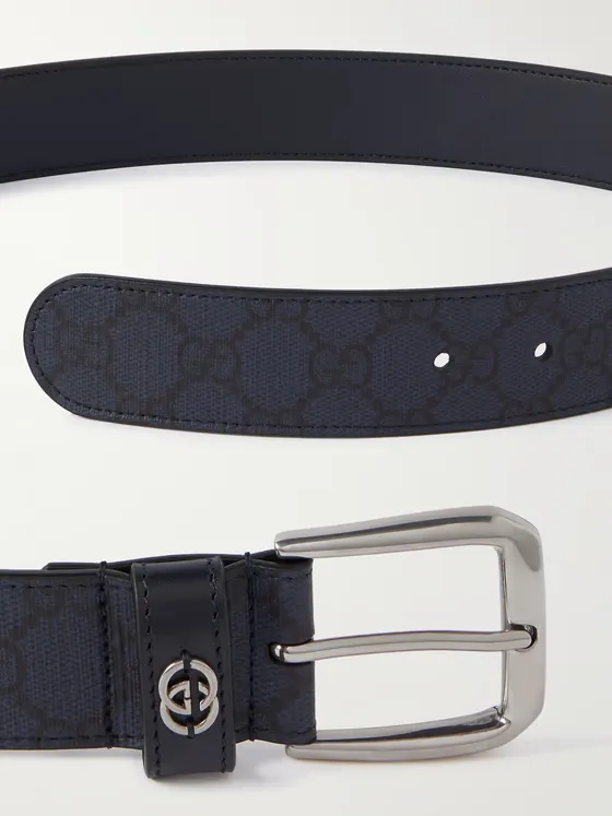 3.5cm Full-Grain Leather-Trimmed Monogrammed Supreme Coated-Canvas Belt