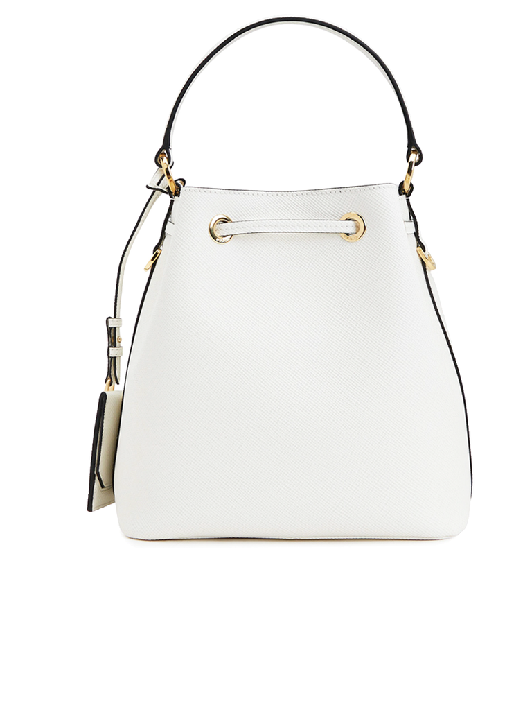 Prada Saffiano Leather Bucket in White