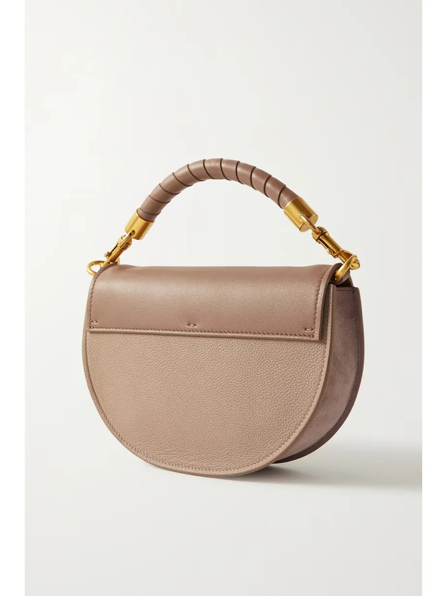 Marcie mini suede-trimmed leather shoulder bag