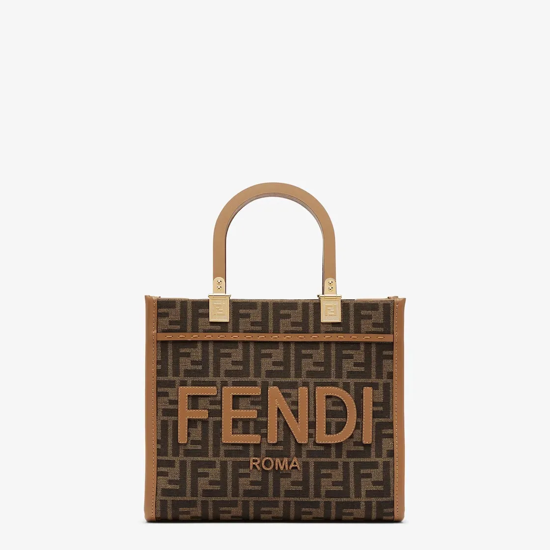 Fendi Sunshine Small Brown FF jacquard fabric bag