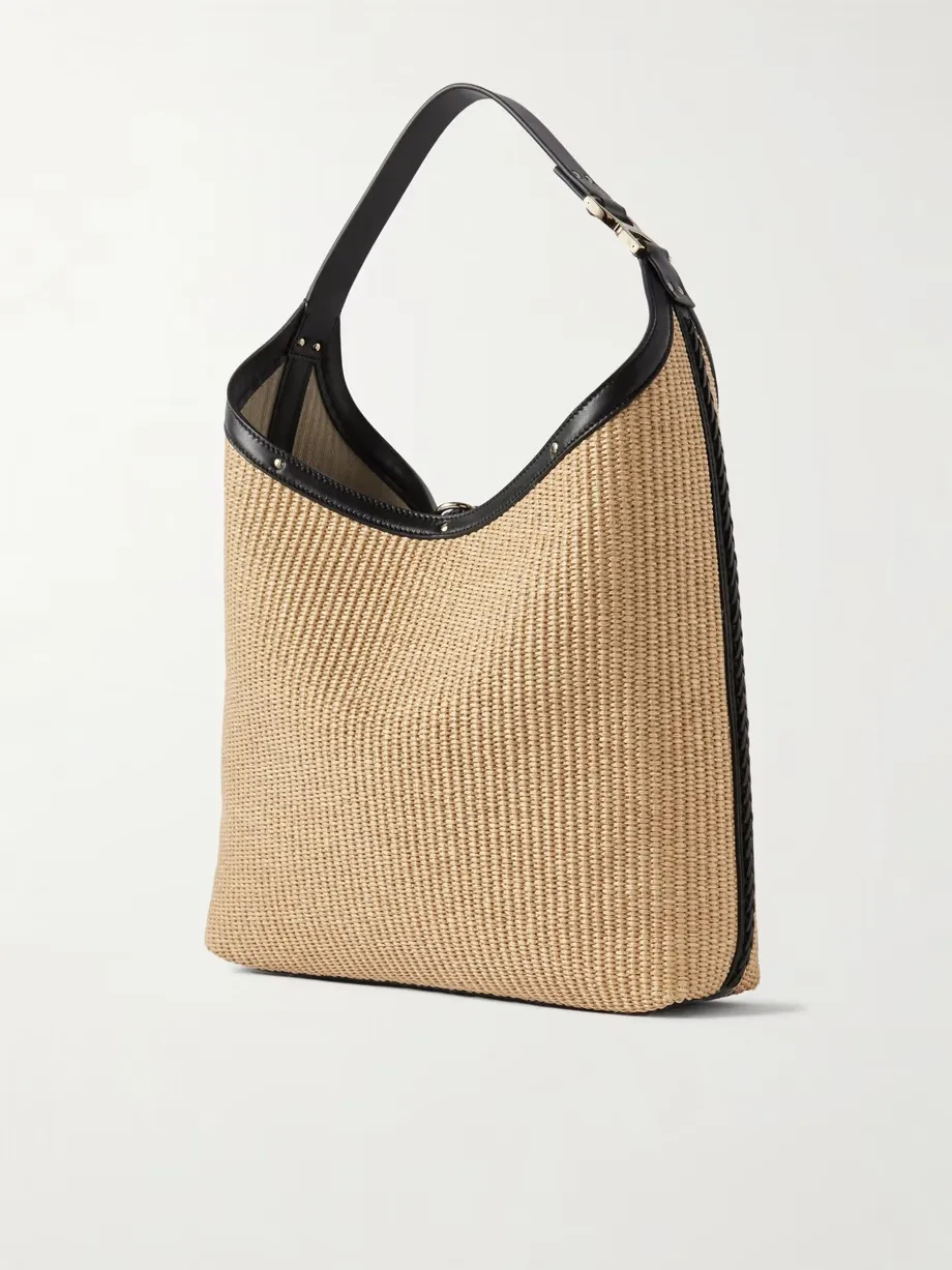 Marcie leather-trimmed raffia shoulder bag