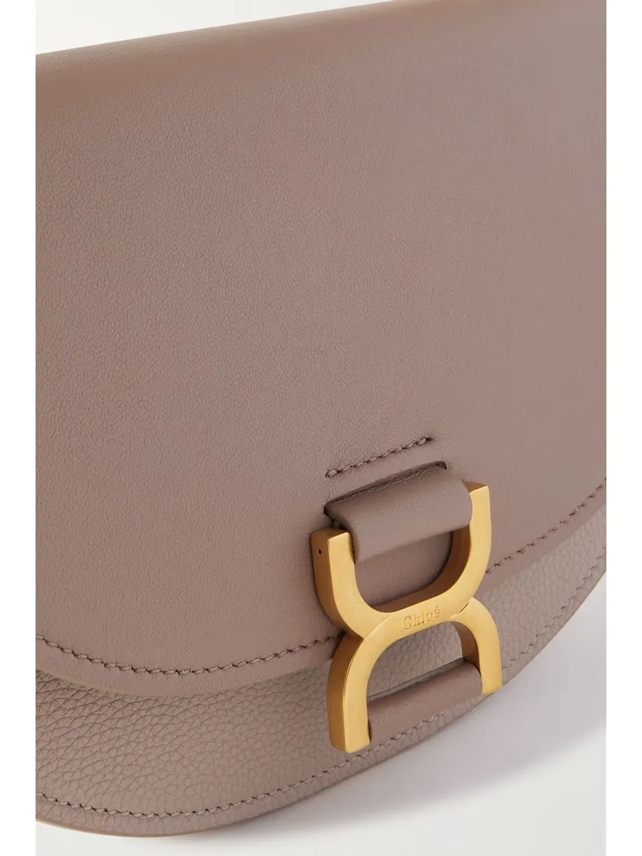 Marcie mini suede-trimmed leather shoulder bag